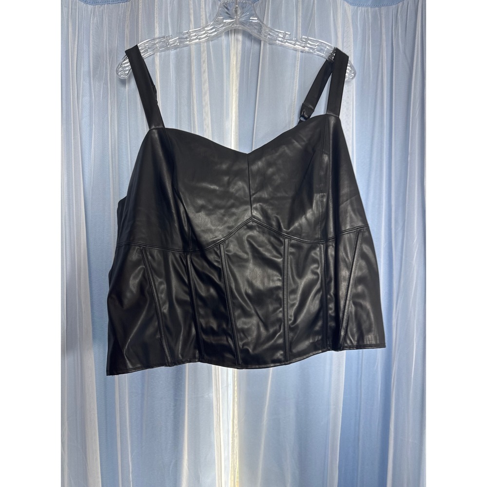 Torrid Top Women 3X Faux Leather Corset Crop Top Black NEW